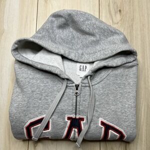 Gap Adults Full Zip Arch Logo Hoodie Gray Size Medium Embroidery Drawstring